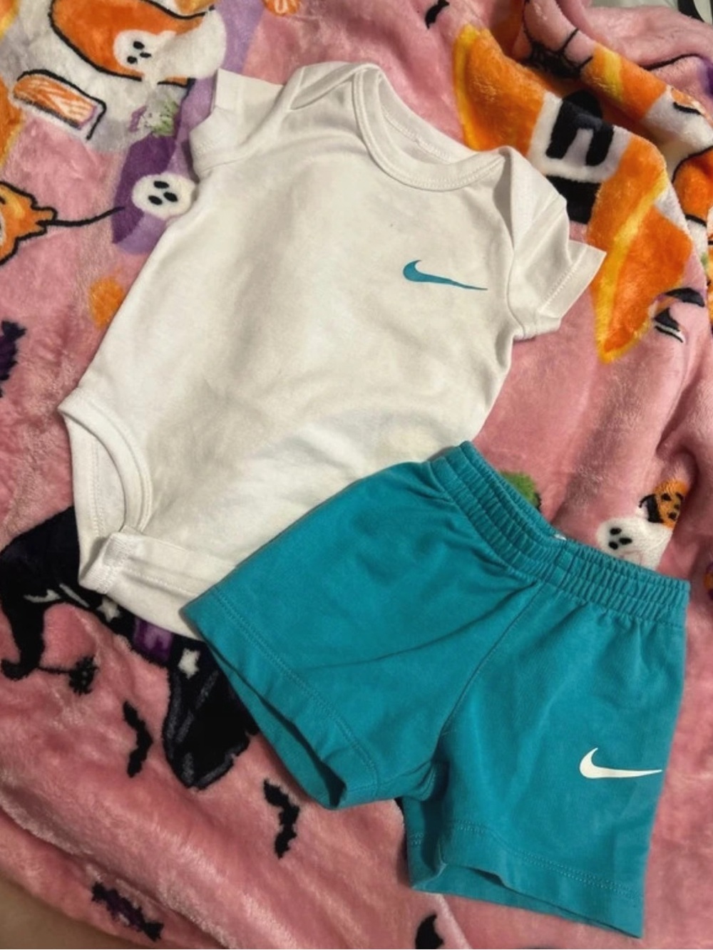 Nike White Bodysuit with Teal Blue Shorts - Toddler Set